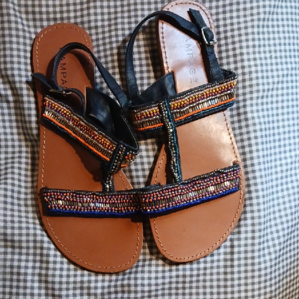 Rampage Black and Multicolor Beaded Sandals